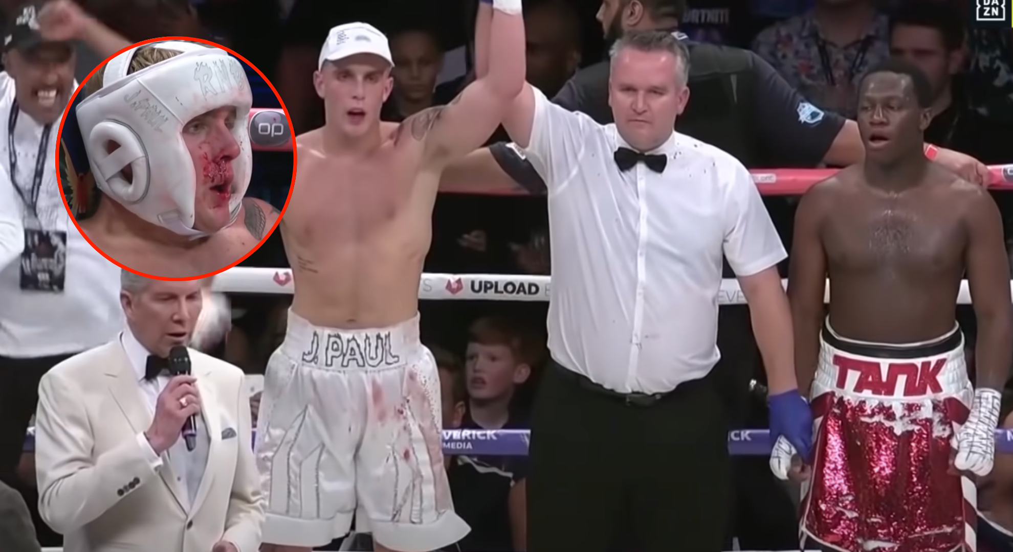 Jake Paul was given a scare and bloodied by KSI’s brother Deji in first ever fight on white collar boxing undercard