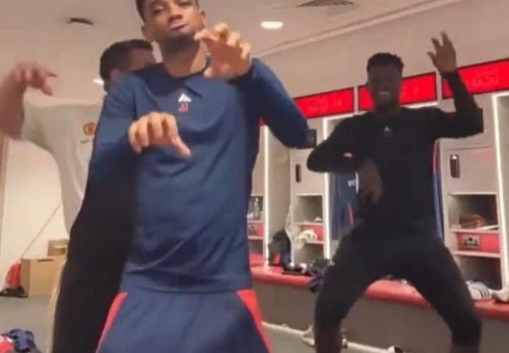 Man Utd CHEF dances around with Amad, Hojlund and Onana in dressing room after incredible win over Man City