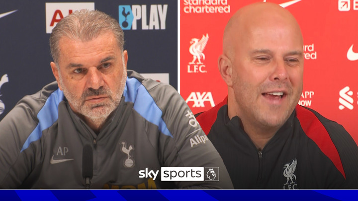 Tottenham boss Ange Postecoglou responds to Arne Slot’s praise with Monty Python joke to Liverpool head coach