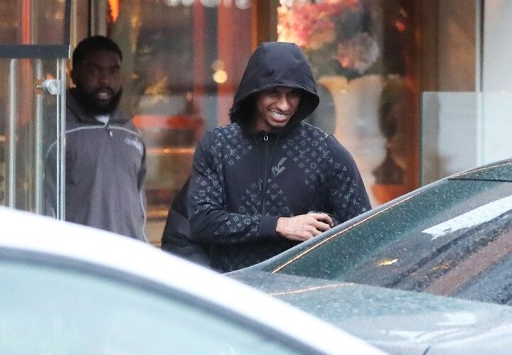 Wantaway Man Utd star Marcus Rashford grins as he enjoys lunch with team-mate day after warming bench in Newcastle loss