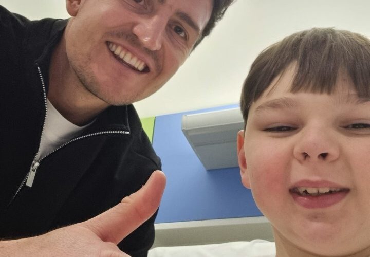 Brave amputee Tony Hudgell, 10, ‘over the moon’ as his football hero Harry Maguire visits him at Sheffield hospital