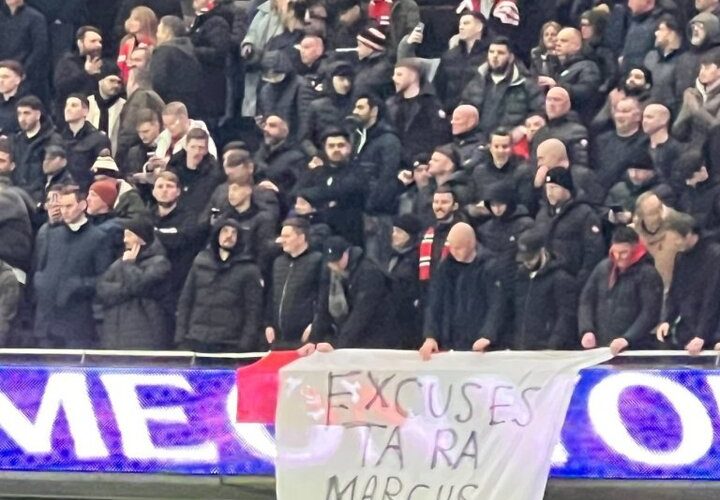 Man Utd fans unveil anti-Marcus Rashford banner in away end days