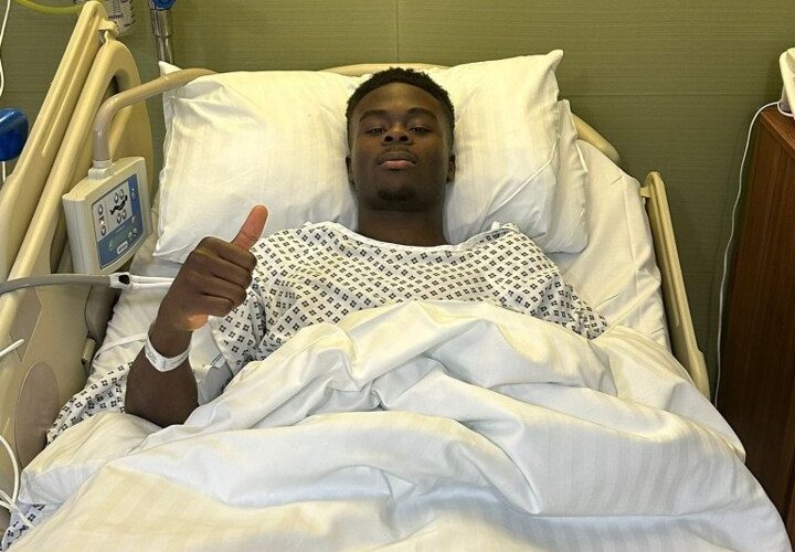 Bukayo Saka posts picture from hospital bed after Arsenal star undergoes surgery and faces months on sidelines