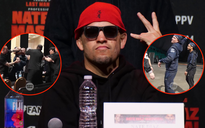 Nate Diaz and Islam Makhachev throw bottles after UFC 311 presser as feud with Team Khabib escalates