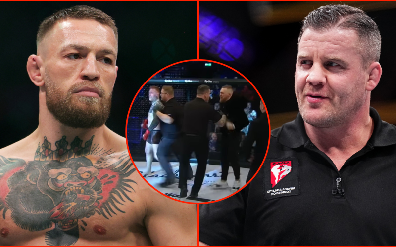 Conor McGregor tried to fight referee Marc Goddard after storming the cage following teammate’s buzzer-beating KO