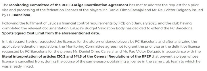 OFFICIAL: La Liga, RFEF decide to REJECT Olmo & Pau Victor Barca registrations