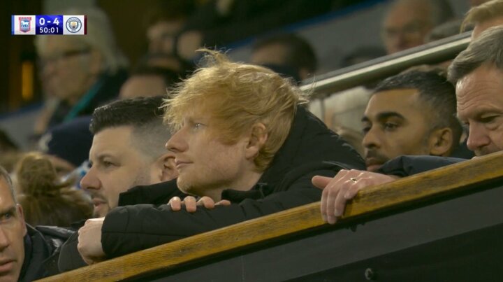 Sky Sports brutally troll Ed Sheeran with his own song lyric as musician looks miserable during Ipswich thrashing