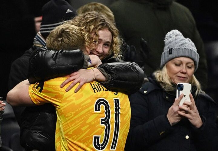 Tottenham GK Kinsky shares emotional embrace with sister in the crowd