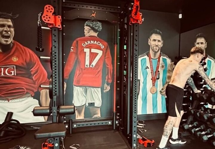 Inside Man Utd star Alejandro Garnacho’s incredible home gym with murals of Cristiano Ronaldo AND Lionel Messi