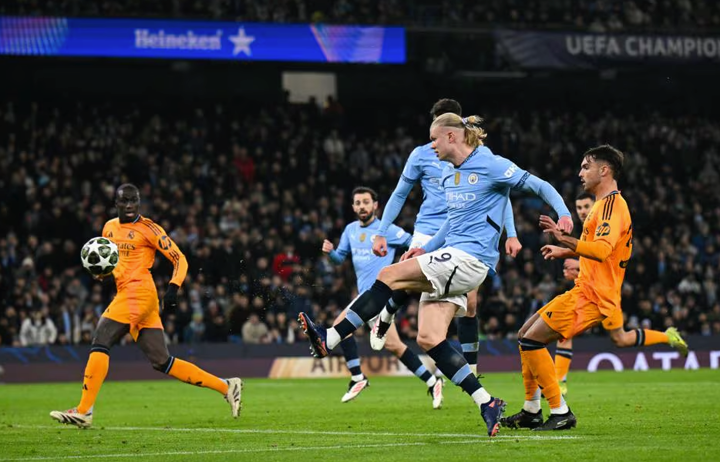 HT: Man City 1-0 Real Madrid. Haaland nets opener, Vinicius & Akanji hit bar