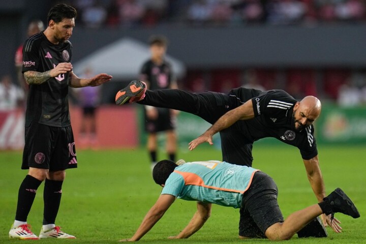 Lionel Messi’s former Navy SEAL bodyguard ‘is finally defeated’ by pitch invader