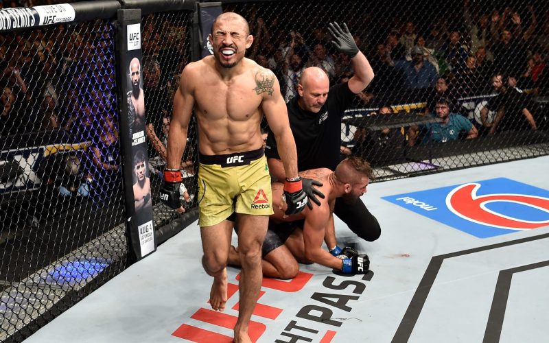 Jose Aldo liver shot KO left UFC bogeyman on the floor waiting to be saved by the referee