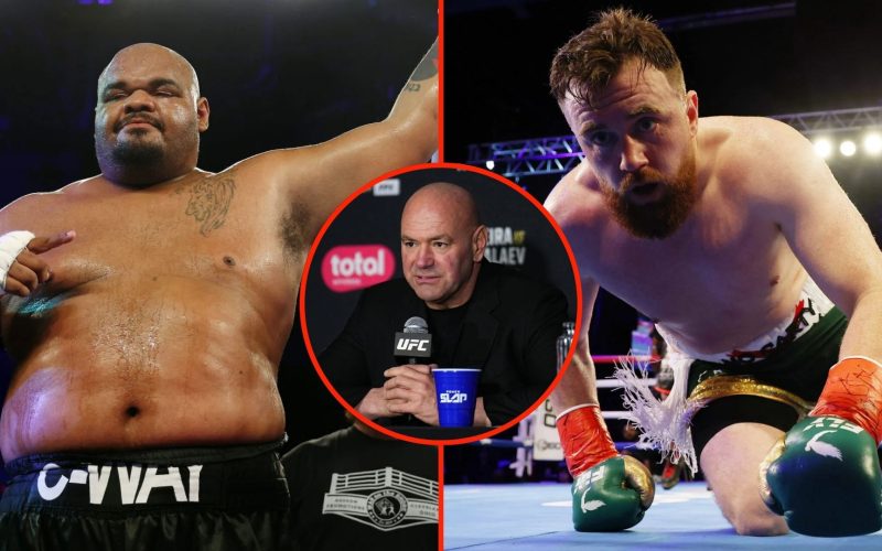 Dana White-backed heavyweight loses American debut to 400+lb rival after freak injury