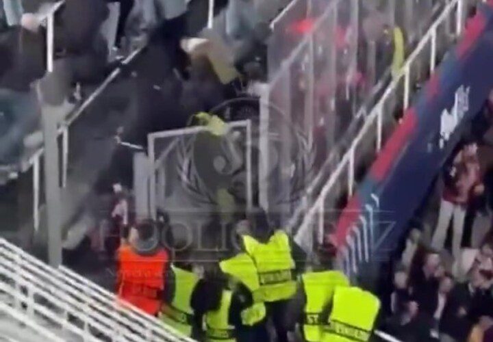 Benfica fans brawl with Barcelona stewards with limbs everywhere during UCL KO