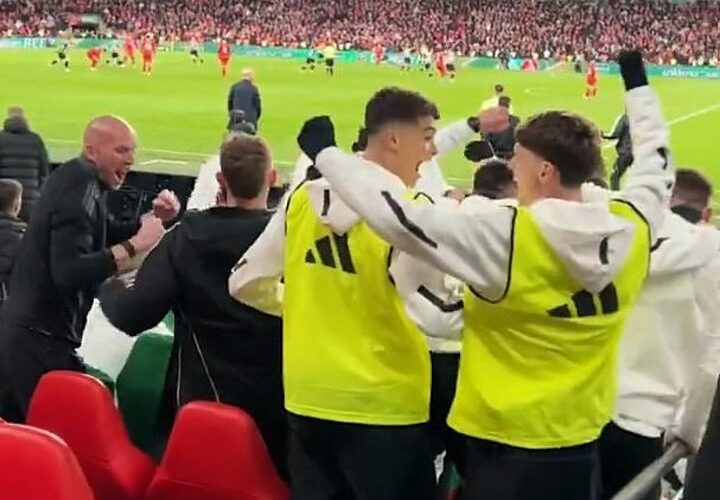 Watch the moment Newcastle’s players and staff storm the Wembley pitch