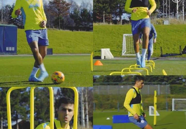 Rodri is back on the training pitch with the football