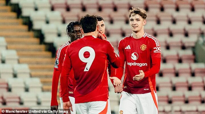 Old Trafford legend’s twin sons combine for two goals as Man United’s Under 21s thrash West Brom