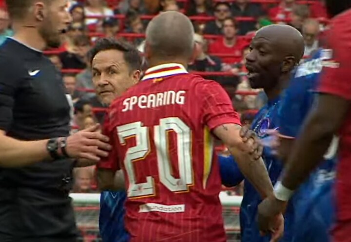 Dennis Wise squares up to Jay Spearing in legends game as clash turns ugly with Chelsea icon wagging finger in his face