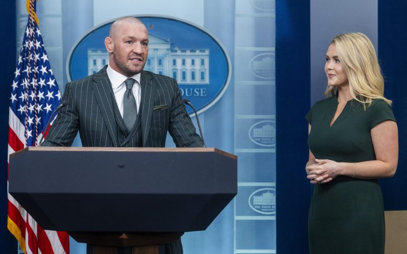 Conor McGregor baffles fans by taking over White House press briefing during St Patrick’s Day celebration