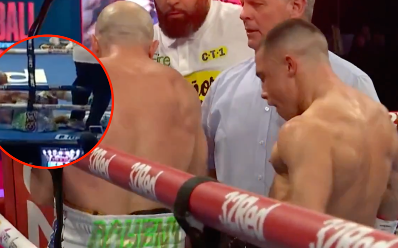 Boxing world champion told to ‘sign up to UFC’ after kicking rival between rounds in outburst